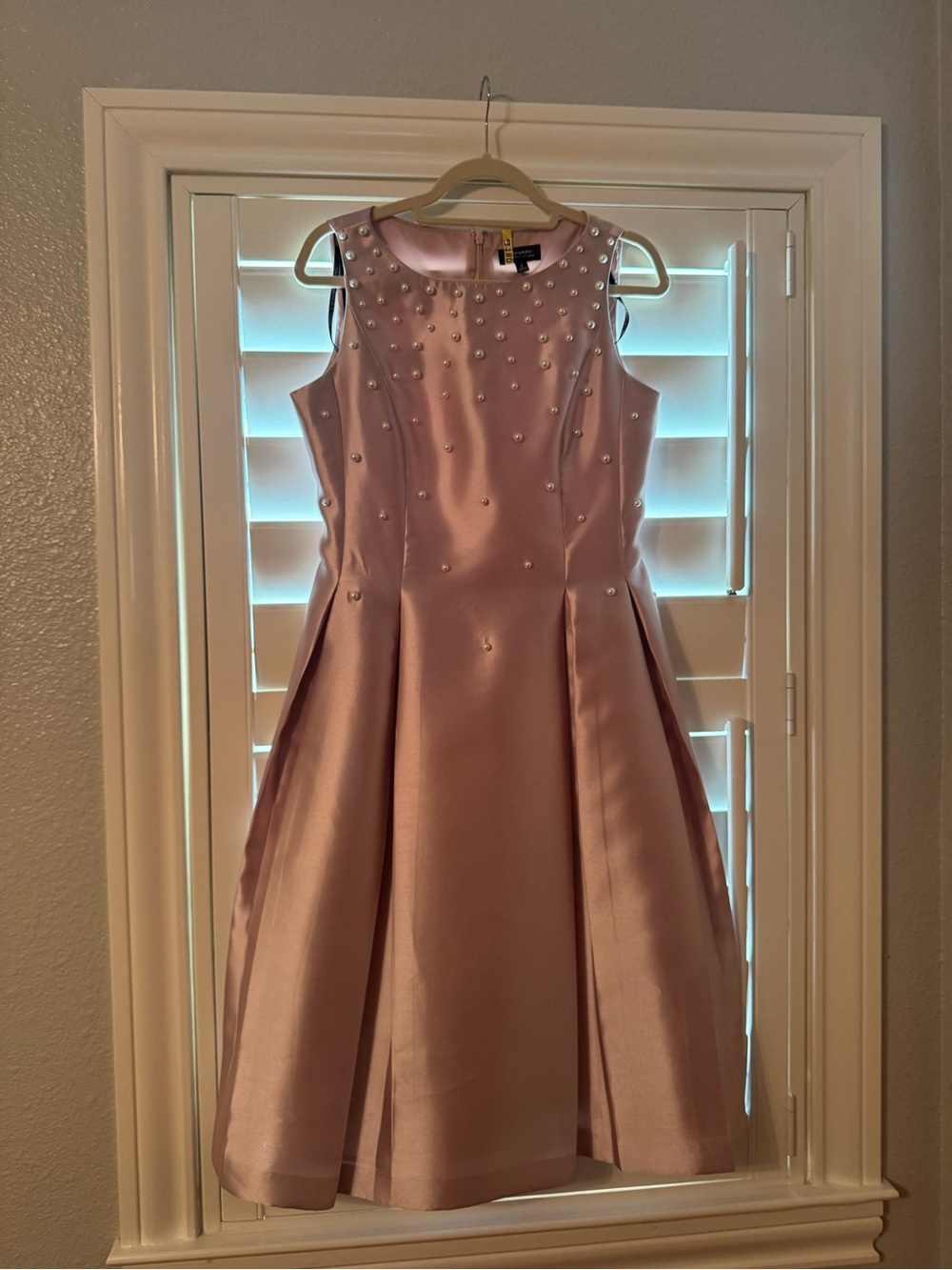 Tahari Blush Pink Pearl-Accent A-Line Dress